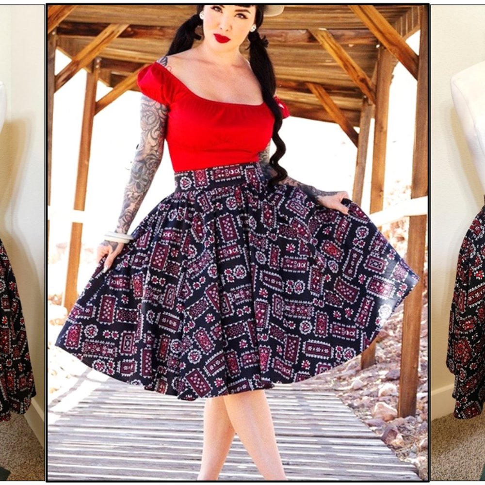 Pinup Girl Clothing Black Bandana Skirt
